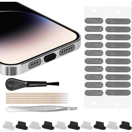 iPhone-puhelimen pölysuoja, Lightning-portin suojatulppa, puhelimen kaiuttimen pölytiiviit verkkotarrat, puhdistustyökalut iPhonelle