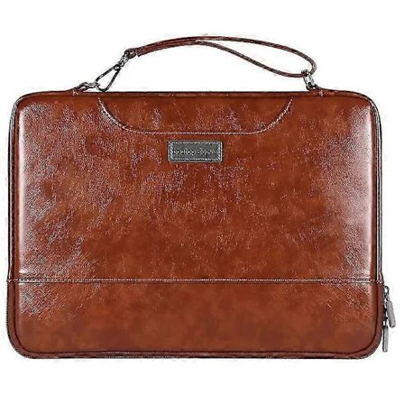 Brun PU Læder Laptop Taske til 13-14 Tommer Blødt For Bærbar Opbevaringstaske