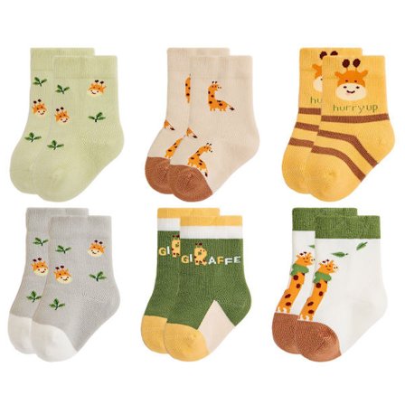 Sett med søte tegneserie-sokker for jenter med søtt sjirafftrykk, 9-11 cm KLB