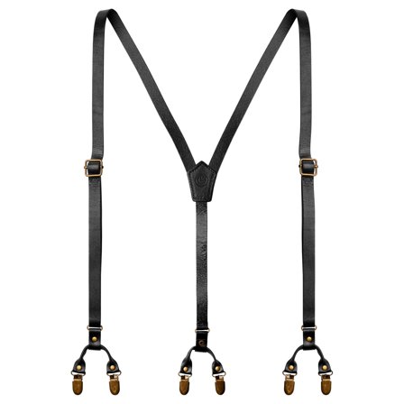 Czarne skórzane szelki w stylu Y na podwójne klipsy dla mężczyzn - Szelki na klipsy