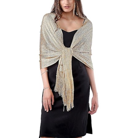 Glitrende sjal og omslag for kvinner til festkjoler i gull