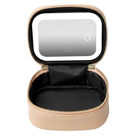 Genopladelig Rejse Makeup Taske med LED Spejl, Kompakt Touch Screen Bordplade Kosmetik Spejl, 3 Farver Lys C