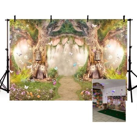 7x5ft Eventyrskog Bakgrunner Eventyrland Prinsesse Fotografering Rekvisita Fortryllet Fe Blomster Fotobakgrunn for Festdekorasjon