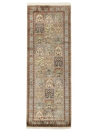 Kashmir Pure Silk Rug Hand Knotted 82X221 Runner Brown/Orange India