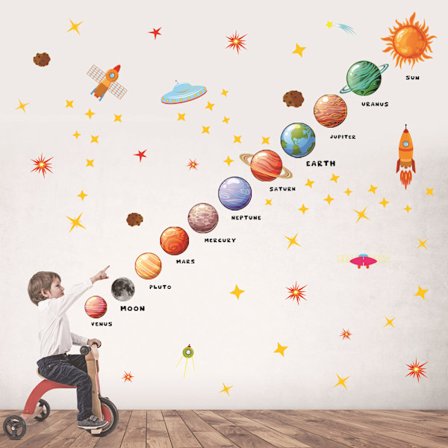 Nine planets wallsticker Kreativt barnrum Bakgrundsväggdekoration PVC-graffitiklistermärke