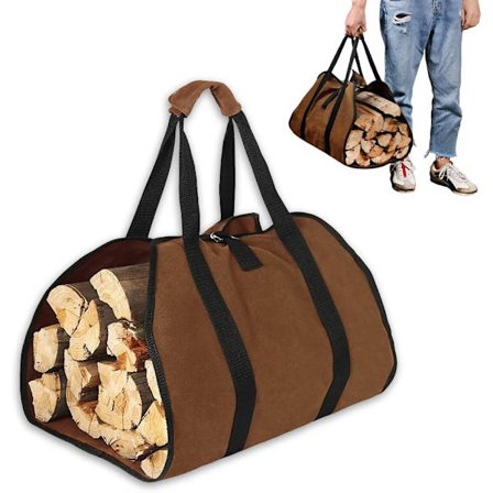 1 STK Canvas Eldstad Vedpåse, Vedkorg 98×46cm, Stor Kapacitet Canvas Vedpåse med Handtag Remmar, Ved