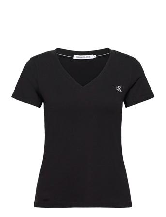 Ck Embroidery Stretch V-Neck T-shirt Top Sort Calvin Klein Jeans