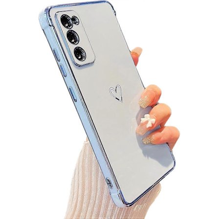 Designet til Samsung Galaxy S20 FE 5G Cover, Sødt Belagt Kant med Hjerte Mønster og Kameralinse Beskyttelse Mobilcover til Piger Kvinder, Blå