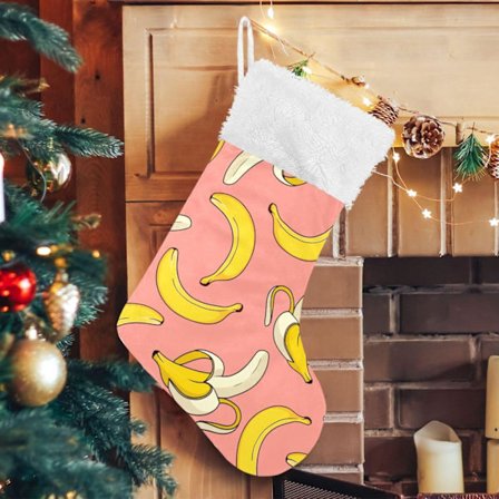 Julklapp, Personliga Julklappsstrumpor 2-pack Banan Rosa 45,7 cm Julstrumpor Hängande Ornament Kamin för Träddekoration 17.71