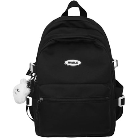 Kawaii Ryggsekk med Søtt Tilbehør Estetisk 15,6 Toms Laptop Ryggsekk Anheng (Svart)