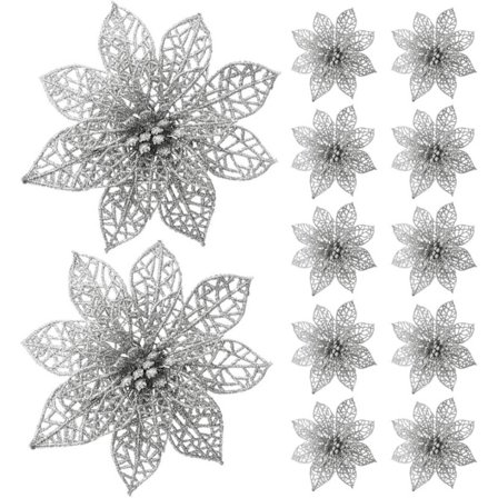 Sølvfarget pakke med 8 kunstige glitter julestjerner