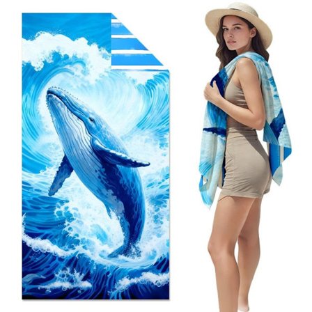 Hurtigttørrende mikrofiber strandhåndklæde til voksne 80x160cm med tyk dobbeltsidet plyss og digitalt tryk