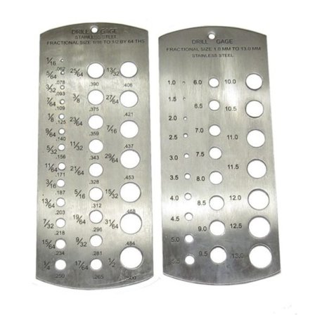 Set med borr-mätare i rostfritt stål, metrisk & brittisk mätning 1/16 -1/2