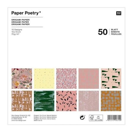 Naturligt origamipapper - RICO DESIGN - 15 x 15 cm - 50 ark