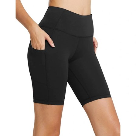 Høy midje sykkelshorts for kvinner Trening Yoga Løping Spandex-shorts med sidelommer (M Svart)