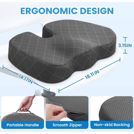 Kontorstol Pude Ekstra Stor Memory Foam Siddepude, Ergonomisk Siddepude til Lindring af Iskias og Smerter Forårsaget af Langvarig Siddende Sort