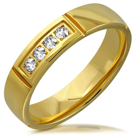 Guldpläterad Ring i Kirurgiskt Stål 316L i Guld Färg med Klara CZ Kristaller - Stl 20