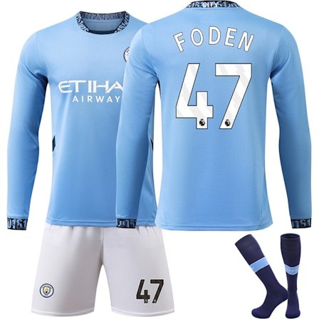 Manchester City Hjemme Barn Langermet Fotballdrakt Kit 2024-2025 Nr 47 Foden S