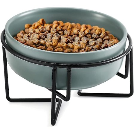 Keramisk katt skål 15 lutande upphöjd, upphöjd katt skål med halkfri metall stativ