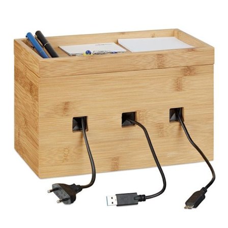 Relaxdays Bambus Opladningsstation Kabelboks Træ Skrivebord Smartphone HxBxD: 16,5 x 25,5 x 14 cm, Natur