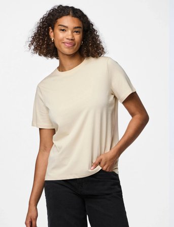 Pieces Pcria Ss Solid Tee Jrs Noos Bc - Beige - XS