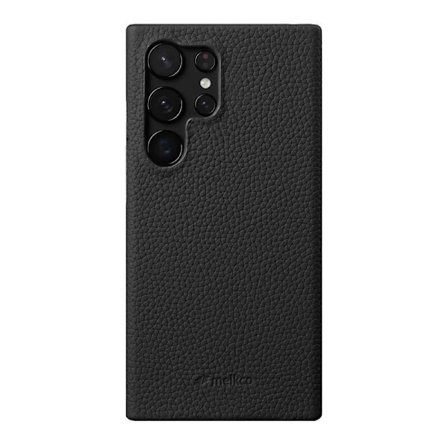 Kompatibel med Samsung S23 Ultra, äkta läder, halvtäckande telefonfodral, anti-dropp och anti-fingeravtryck (svart)