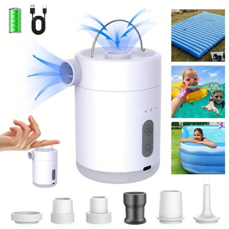 Trådløs elektrisk oppblåsbar pumpe, elektrisk luftpumpe med campinglys, for luftmadrasser, svømmeringer, flytende bassengleker