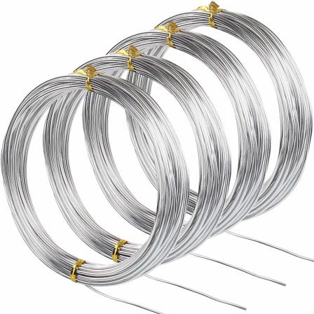 Alumiinilanka 40 m, Hopea Alumiinilanka 1,5 mm, Metalli käsityölankana, Taivutettava Metallilankana Helmenkiertelyyn (5 m rullassa, 8 rullaa)