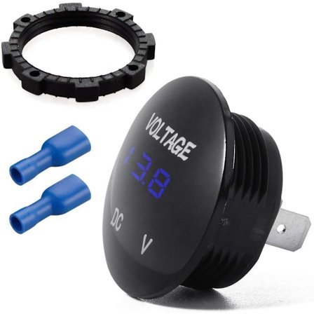 Vattentät Voltmeter, Rund LED Digital Display Spänningstestare för DC 12V-24V Bil Motorcykel Husbil Lastbil - Blå