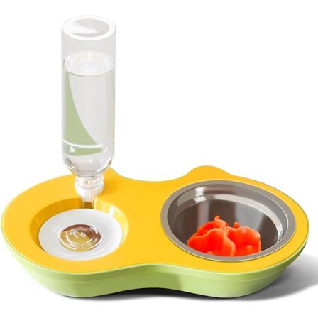 Hundskålar, Mat- och vattenskålset, Vattendispenser och rostfri skål för katter och små hundar - Gul