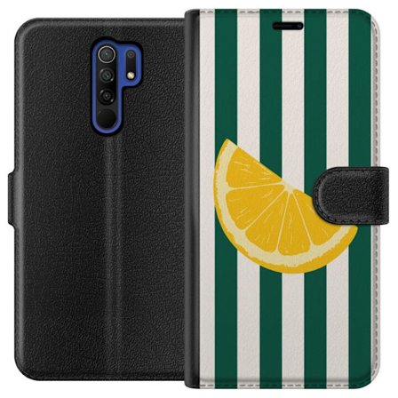 Kompatibelt Lommeboketui til Xiaomi Redmi 9 Sitrontrykk gul sitrus frukt sommerkjøkken mønster retro design tapet inspirasjon frisk stil