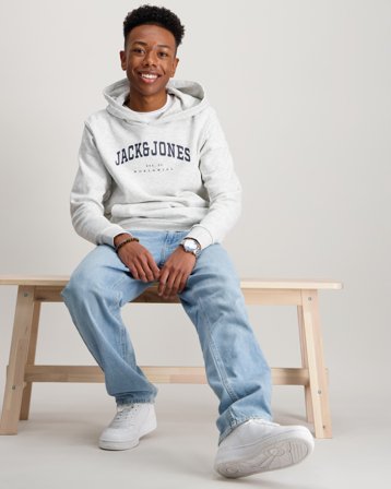 Jack & Jones JJECALEB VARSITY SWEAT HOOD NOOS JNR Blanc Sweats à capuche Garçon - Kids Brand Store