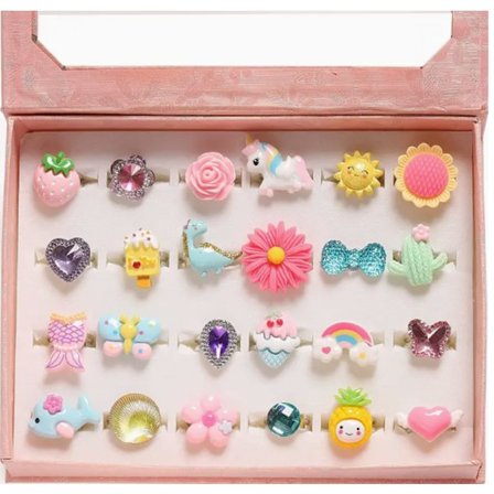 24 Stycken Söta Justerbara Ringar med Tecknade Figurer för Flickor med Ask Dekorationstillbehör Julklappar för Flickor