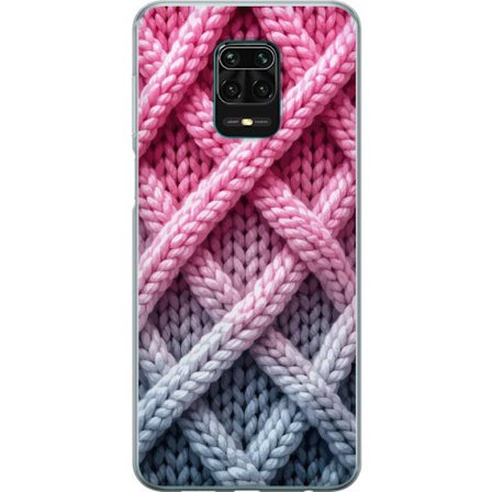 Kompatibelt Mobildeksel til Xiaomi Redmi Note 9 Pro Nærbilde av flettet tekstilmønster i rosa, grå og hvite nyanser med taktile strukturer