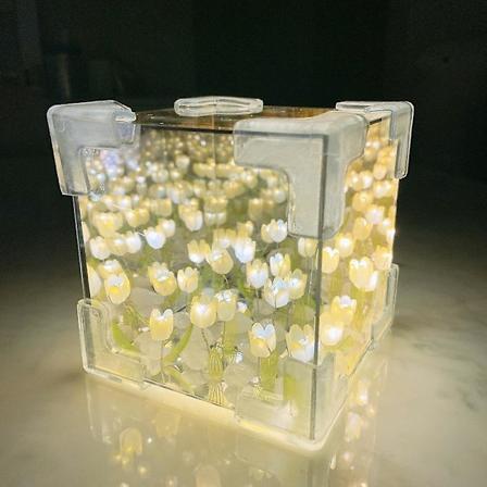 DIY-nattlys i form av en tulipanblomst, speilmaterialpakke for nattlys i form av en tulipan, speilnattlys som gave til jenter, par, hjemmedekor Yellow