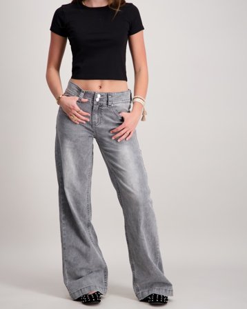 RYVLS Pocket Wide Denim Gris Jeans Fille - Kids Brand Store