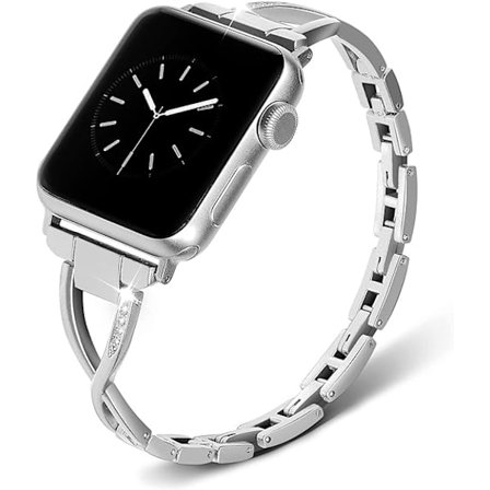 38mm 40mm 41mm Smykker Urrem for IWatch SE(GEN 1 2 3) Rem for Serie 9 8 7 6 5 4 3 2 1 Kvinner Diamant Armbånd Rustfritt Stålbånd (Sølv)