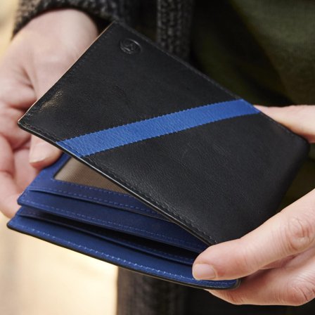 Portefeuille en cuir noir et bleu anti-RFID Lind pour hommes - Porte-cartes