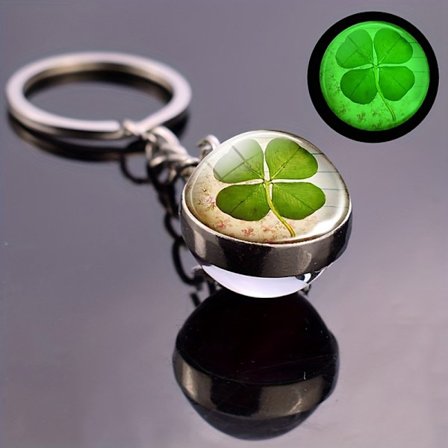 1 stk., Lysende firkløver nøglering - Krystalglas lykkebringende vedhæng