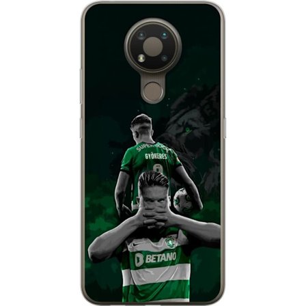 Yhteensopiva Puhelinkuori Nokia 3.4 Neonmotiivi, jossa teksti "Gaming is in my DNA" sinisenä ja punaisena tiiliseinällä, jossa loistava DNA-spiraali.