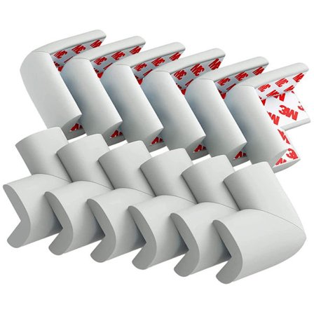 12-pak bløde hjørnebeskyttere Børnesikrede kant- og hjørnebeskyttere, sikkerhedsmøbler med forudsat tape til pejse, borde, trapper, skabe (grå)