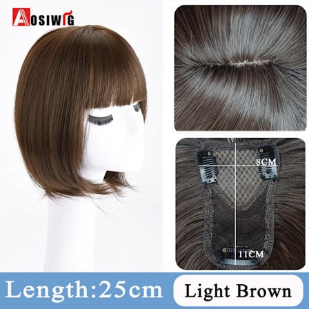 Synteettinen pitkä suora Topper peruukkikiinnike hiustenpidennyksissä Luonnollinen pörröinen pään toppi tekohiuspala Bang Clipilla Musta Ruskea