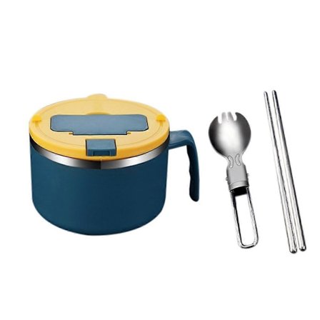 1200ml Nudelsskål med Lock, Rostfri Snabbnudelsskål, Snabb Ramen Skål med Filtrerbart Lock Blå