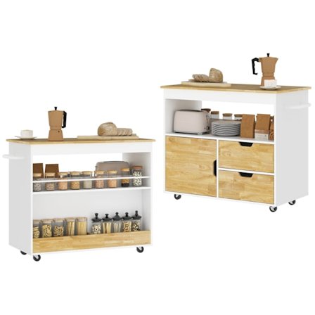 Rootz Rollable Kitchen Trolley - Mobile Kitchen Island - Kitchen Cart - riklig förvaring och enkel rörlighet - 107 cm x 50 cm x 85 cm