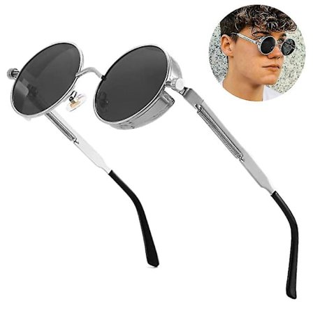 1 kpl Polarisoivat Aurinkolasit Miehille, UV-Suoja, Pyöreät Goottilaiset Varjot Naisille, Metalliset Pyöreät Kehykset