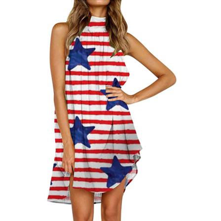 Independence Day Dress Raccon Bras Love Printed Knälång