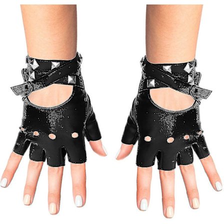 Fingerløse Kunstlærhansker - Svarte Biker Punk-hansker med Beltelukking og Nittdesign