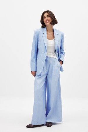 NA-KD Vida byxor i linneblandning med mellanhög midja - Linnebyxor - Blå - EU 32