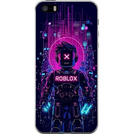Kompatibel Mobilcover til Apple iPhone SE (2016) Roblox Cyber Core Kraftfuldt digitalt Roblox-design med lilla lys og futuristisk baggrund