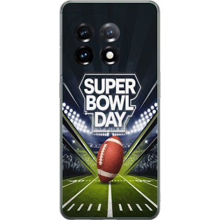 Yhteensopiva Puhelinkuori OnePlus 11 Super Bowl Day juliste, jossa amerikkalainen jalkapallo valaistuksella varustetulla areenalla dramaattisessa urhe